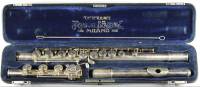 Silver plated, Boehm system flute with engraved lip plate, signed 